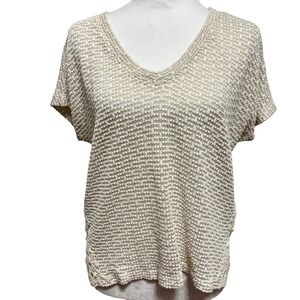 American Eagle Short Sleeve Sweater Cream Crochet Lace Boho Coastal Casual Small